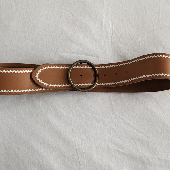 Sezane Alicia Leather Belt Natural Tan color with white Embroidery Size 80 - Picture 4 of 6